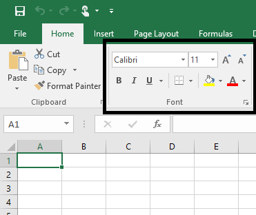 excel font menu