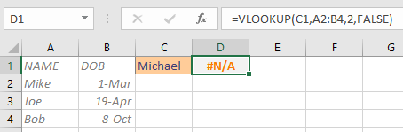 vlookup function not found